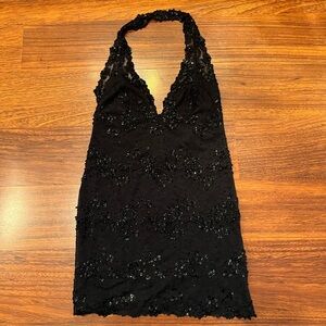 VINTAGE Marciano - Black Beaded Halter Dress